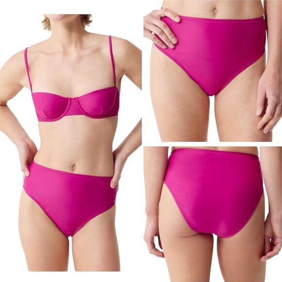 J Crew Radiant Fuchsia Hallie High Rise Bikini Bottom Sz M NWT - Picture 1 of 14